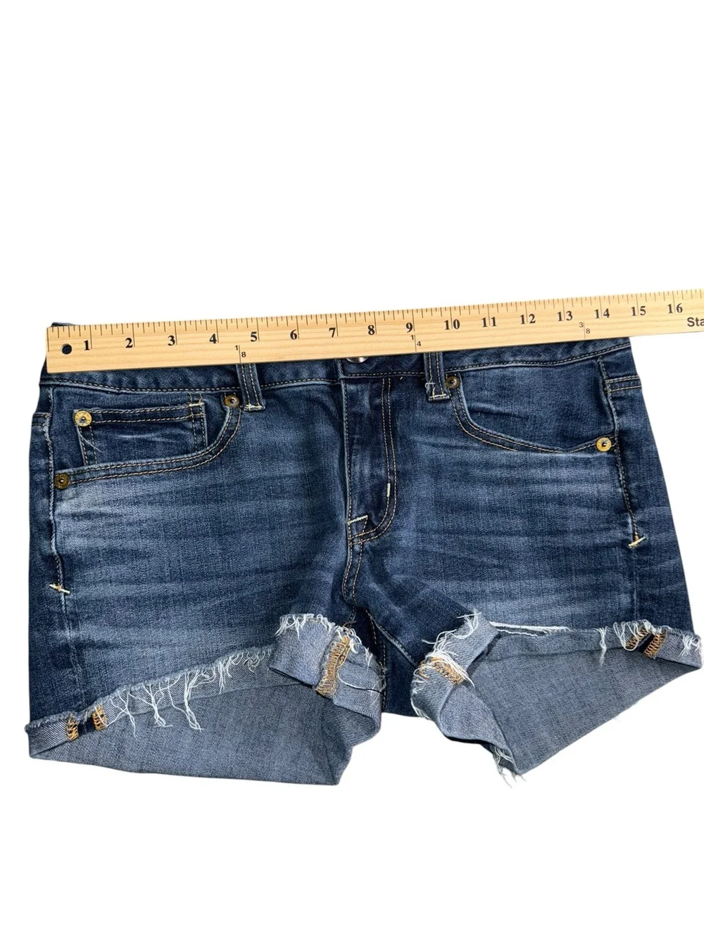 American Eagle Shortie Super Stretch Denim Shorts Womens 6 Frayed Cuffed Y2K